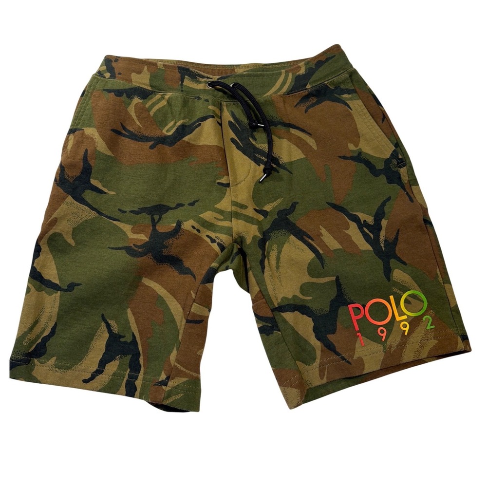 Polo Ralph Lauren Mens‎ Camo Fleece Shorts Polo 1992 Stadium Logo Green Small - Picture 2 of 7